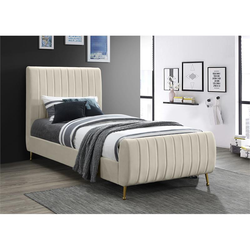 Maklaine Modern 49''H x 42''W x 86.8''D Contemporary Cream Velvet Twin Bed