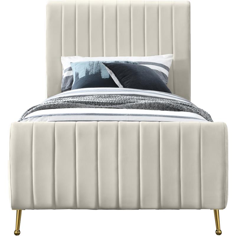 Maklaine Modern 49''H x 42''W x 86.8''D Contemporary Cream Velvet Twin Bed