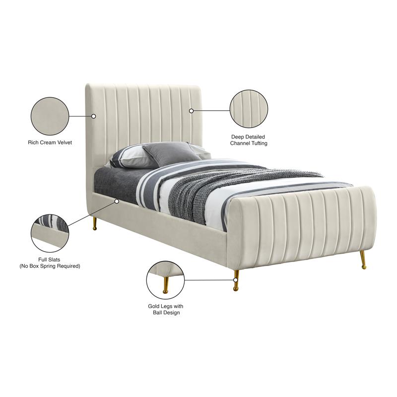 Maklaine Modern 49''H x 42''W x 86.8''D Contemporary Cream Velvet Twin Bed