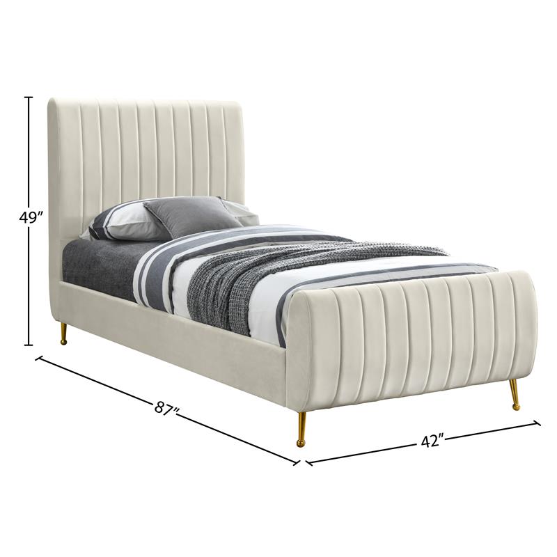 Maklaine Modern 49''H x 42''W x 86.8''D Contemporary Cream Velvet Twin Bed