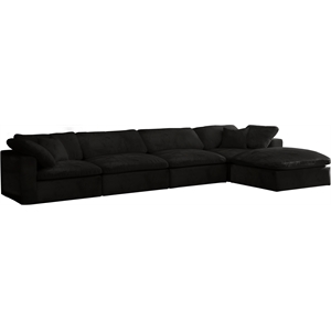 Maklaine Contemporary 32''H x 158''W x 80''D Black Velvet Modular Sectional