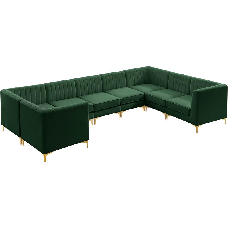 Maklaine Contemporary 31''H x 145''W x 93''D Green Velvet Modular Sectional