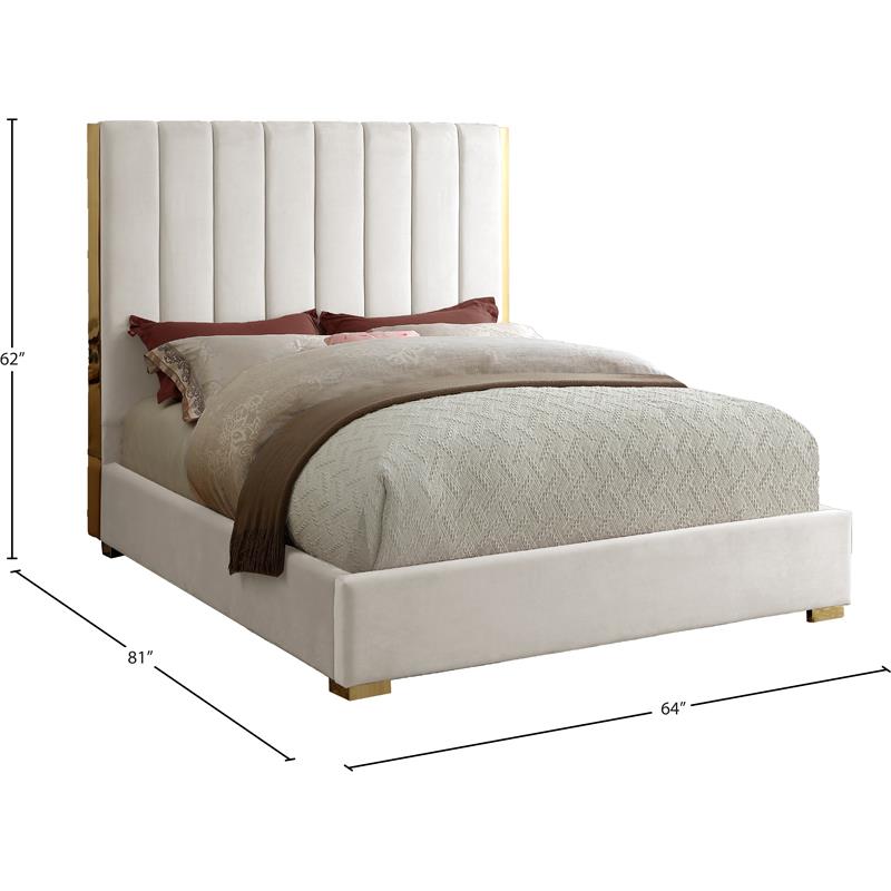 Maklaine Modern 61.5''H x 63.5''W x 81''D Metal and Velvet Full Bed in Cream