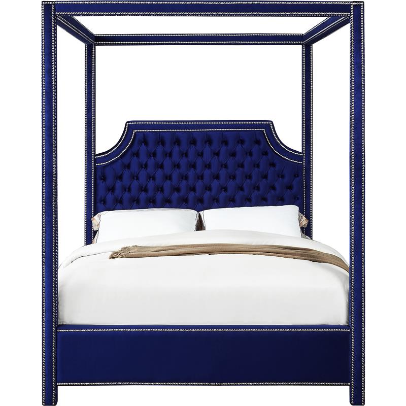 Maklaine Modern Fabric 78''H x 80.5''W x 86''D Tufted Velvet King Bed in Navy