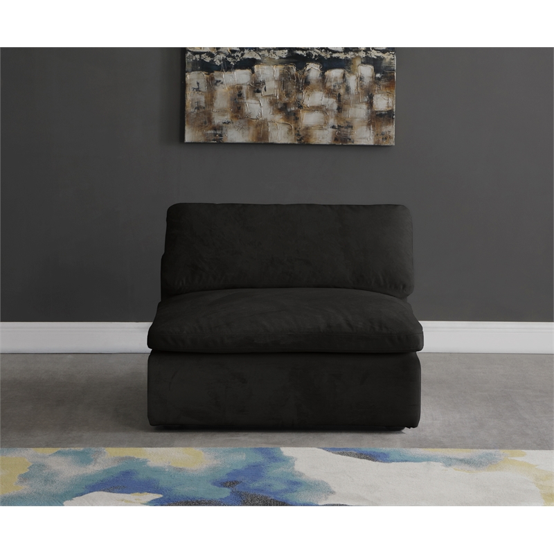 Maklaine Contemporary Velvet Modular Armless Chair in Soft Black