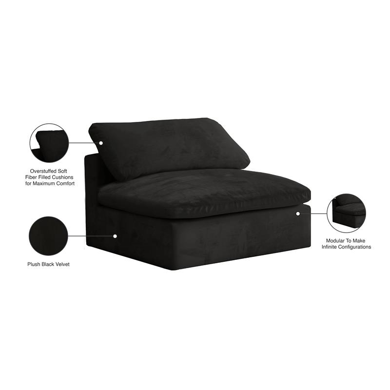 Maklaine Contemporary Velvet Modular Armless Chair in Soft Black