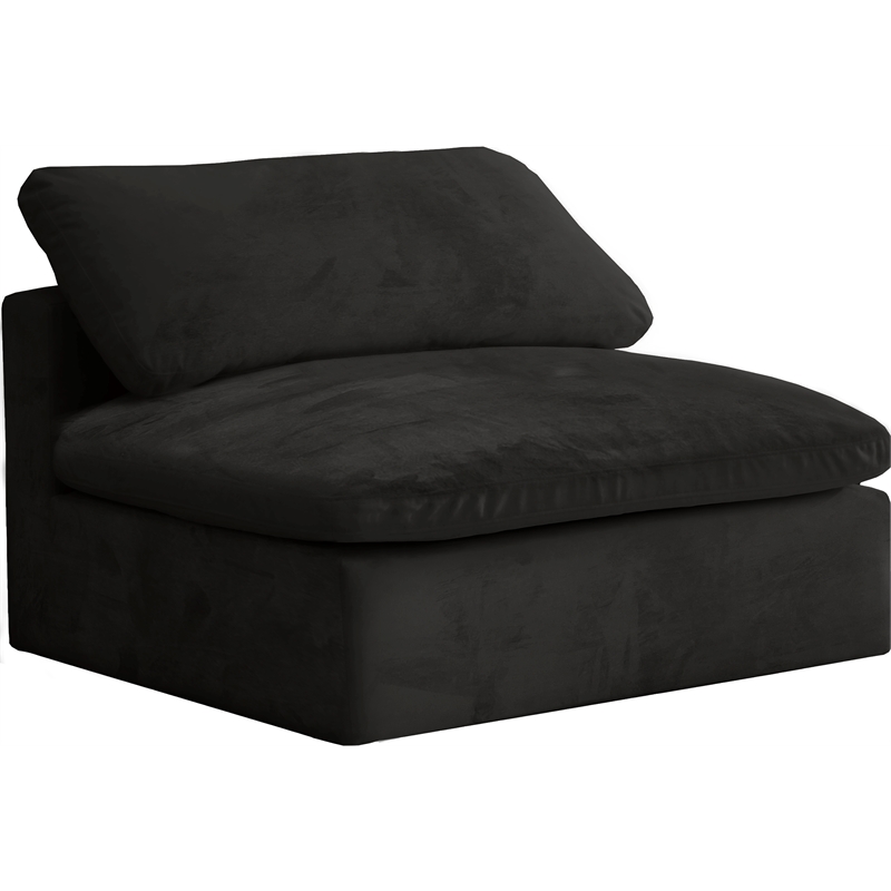 Maklaine Contemporary Velvet Modular Armless Chair in Soft Black