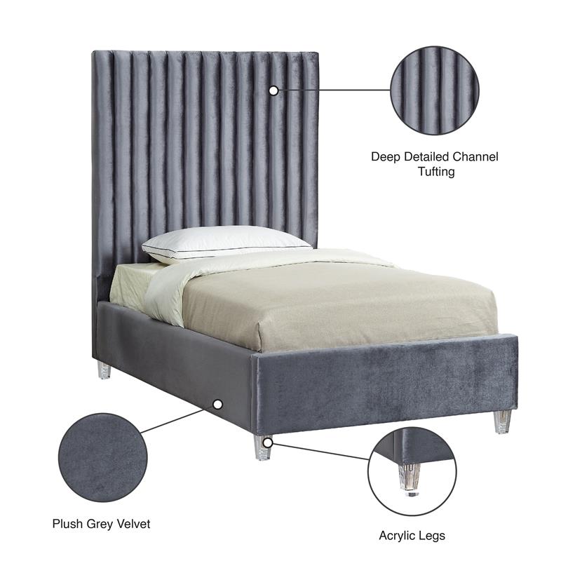 Maklaine Modern 65''H x 44''W x 81''D Solid Wood Tufted Velvet Twin Bed in Gray
