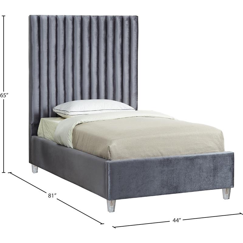 Maklaine Modern 65''H x 44''W x 81''D Solid Wood Tufted Velvet Twin Bed in Gray