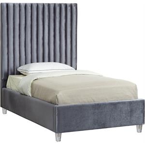 Maklaine Modern 65''H x 44''W x 81''D Solid Wood Tufted Velvet Twin Bed in Gray