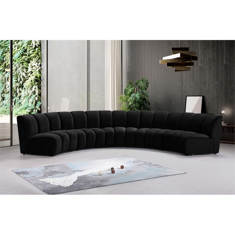 Maklaine 5-Piece Contemporary Velvet Modular Sectional in Black