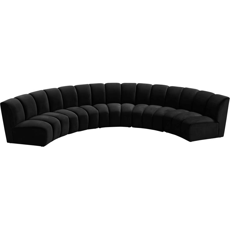 Maklaine 5-Piece Contemporary Velvet Modular Sectional in Black
