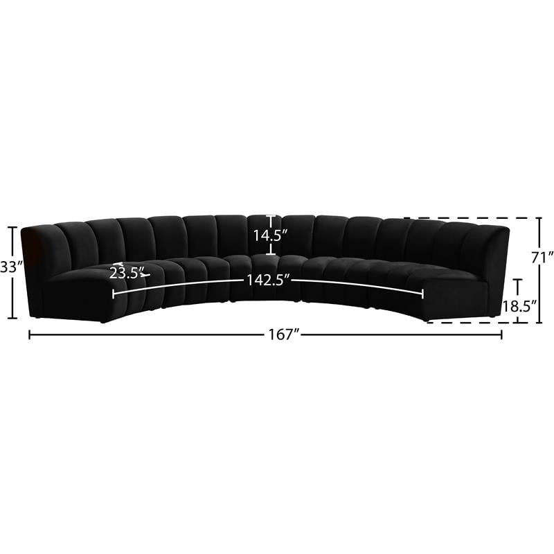 Maklaine 5-Piece Contemporary Velvet Modular Sectional in Black