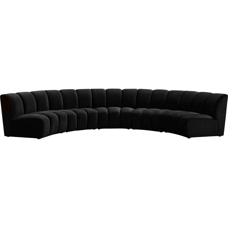 Maklaine 5-Piece Contemporary Velvet Modular Sectional in Black