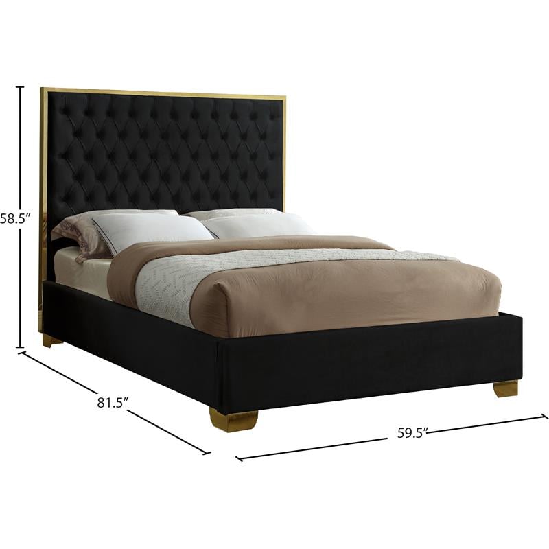 Maklaine 58.5''H x 59''W x 81.5''D Solid Wood and Velvet Full Bed in Black