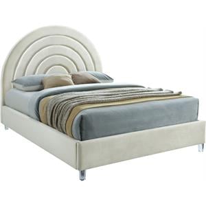 Maklaine 59.5''H x 60''W x 76.4''D Cream Velvet Full Bed in Acrylic Finish
