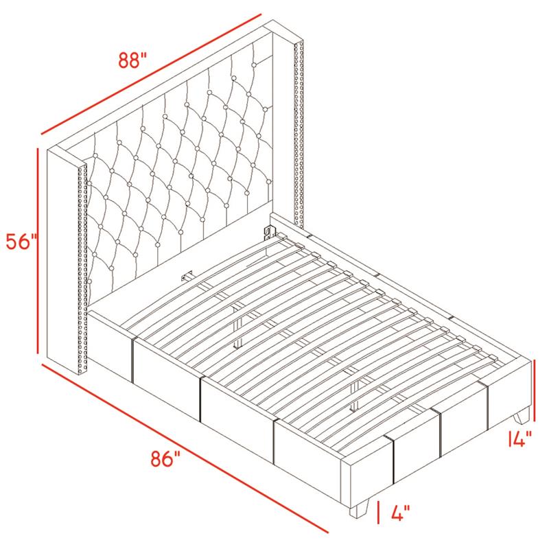 Maklaine 56''H x 88''W x 86''D Solid Wood Linen Wing Back King Bed in Gray