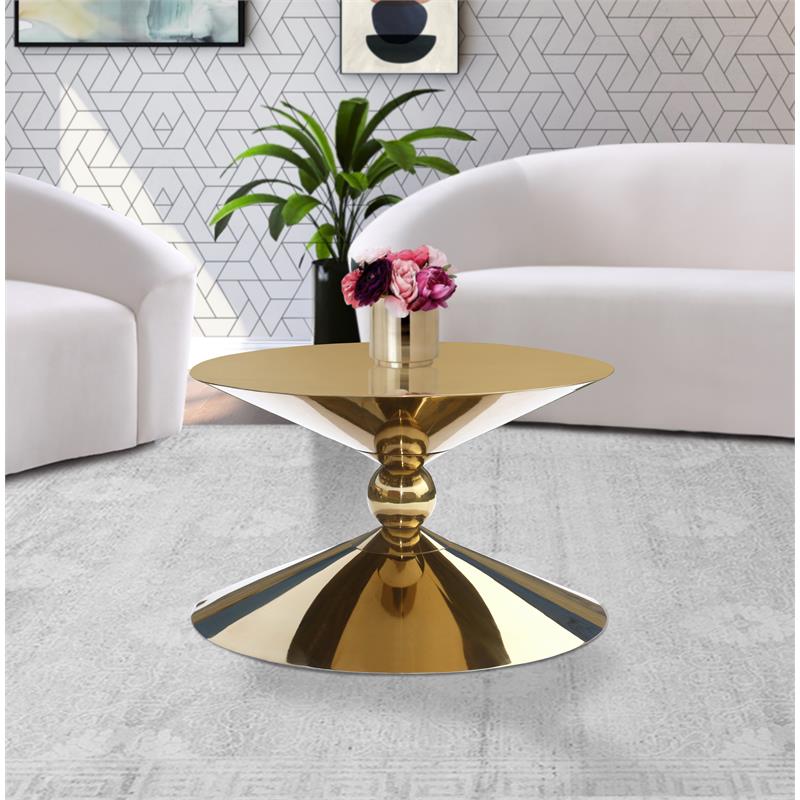 Maklaine Sculptural Design Hourglass Shaped Modern Metal Coffee Table in Gold