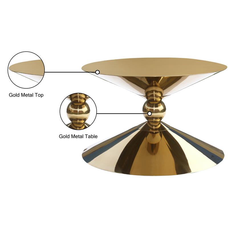 Maklaine Sculptural Design Hourglass Shaped Modern Metal Coffee Table in Gold