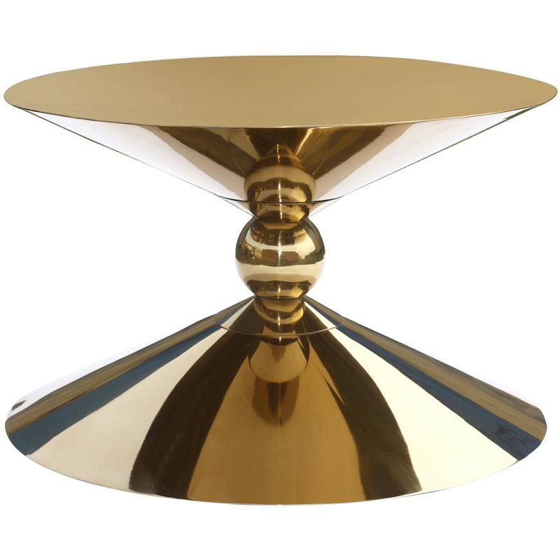 Maklaine Sculptural Design Hourglass Shaped Modern Metal Coffee Table in Gold