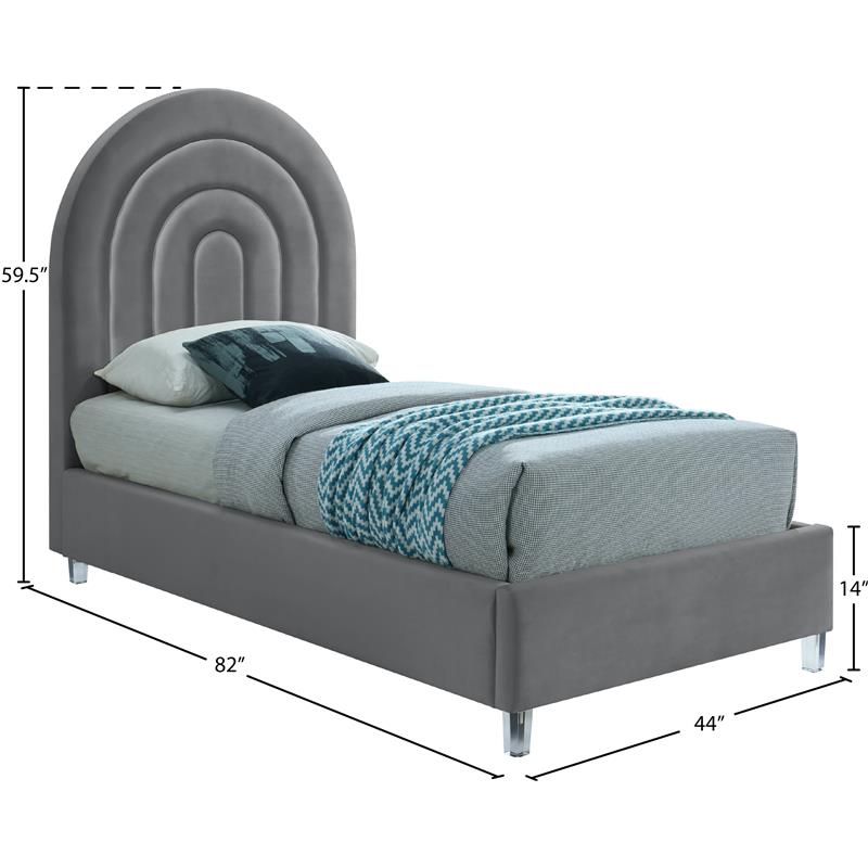 Maklaine 59.3''H x 44.1''W x 76.4''D Gray Velvet Twin Bed in Acrylic Finish