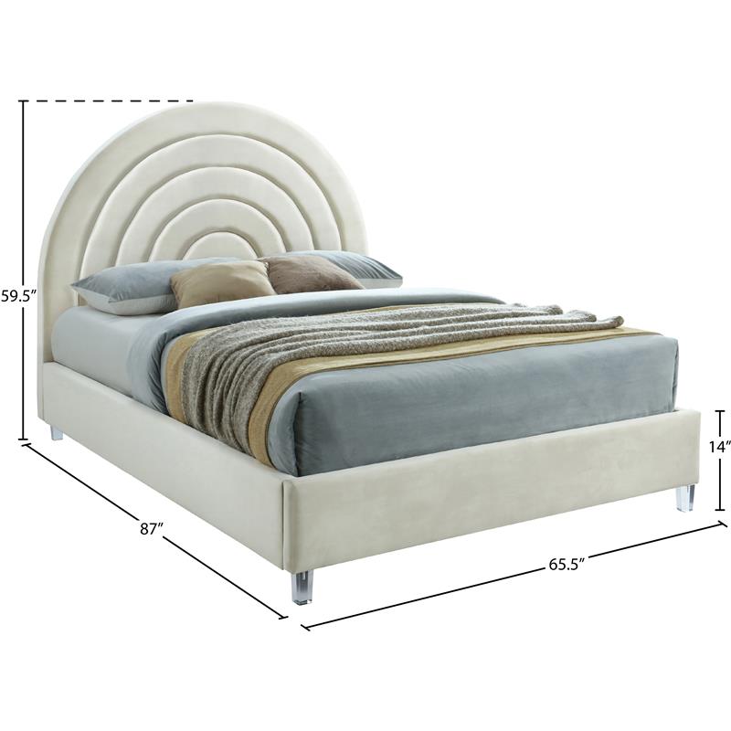 Maklaine 59.3''H x 66''W x 81.9''D Cream Velvet Queen Bed in Acrylic Finish
