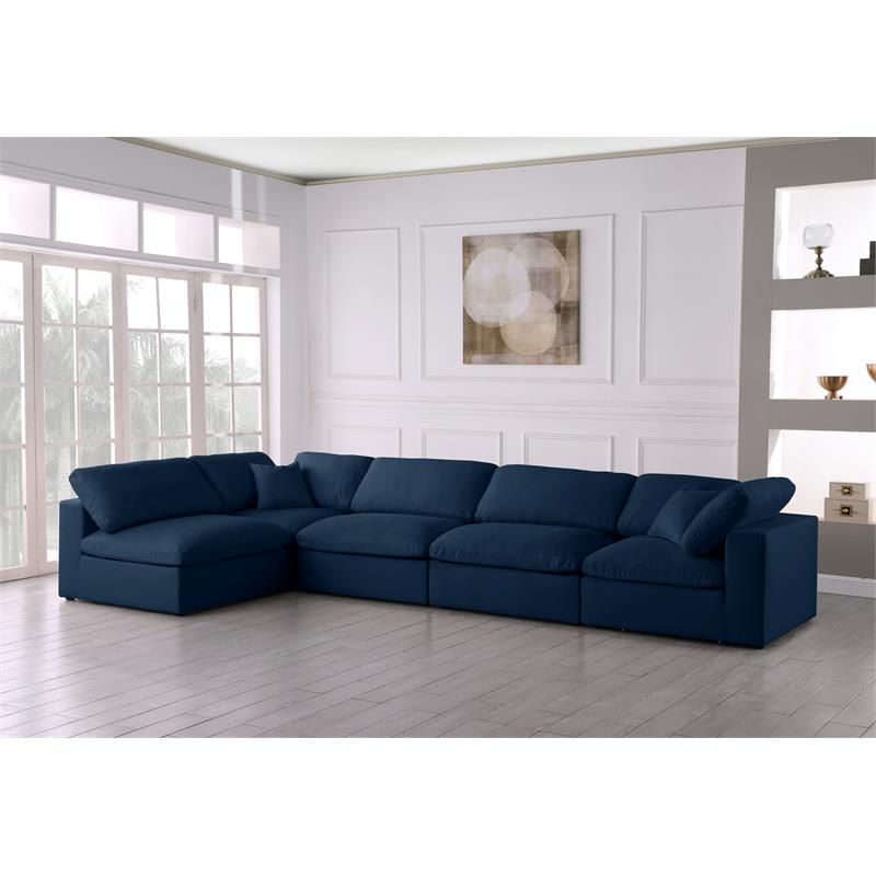 Maklaine 32''H x 140''W x 70''D Navy Velvet Standard Modular Sectional