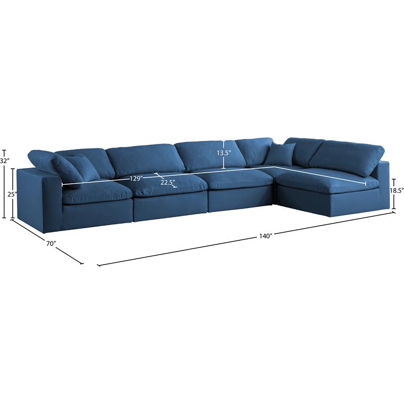 Maklaine 32''H x 140''W x 70''D Navy Velvet Standard Modular Sectional