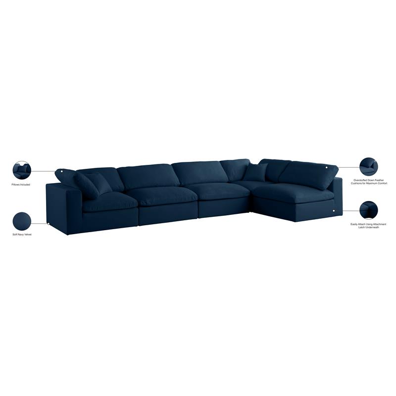Maklaine 32''H x 140''W x 70''D Navy Velvet Standard Modular Sectional
