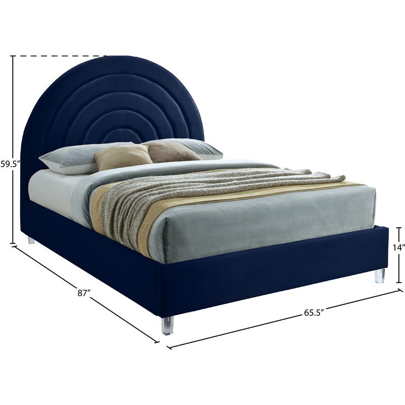 Maklaine 59.3''H x 65.7''W x 81.9''D Navy Velvet Queen Bed in Acrylic Finish