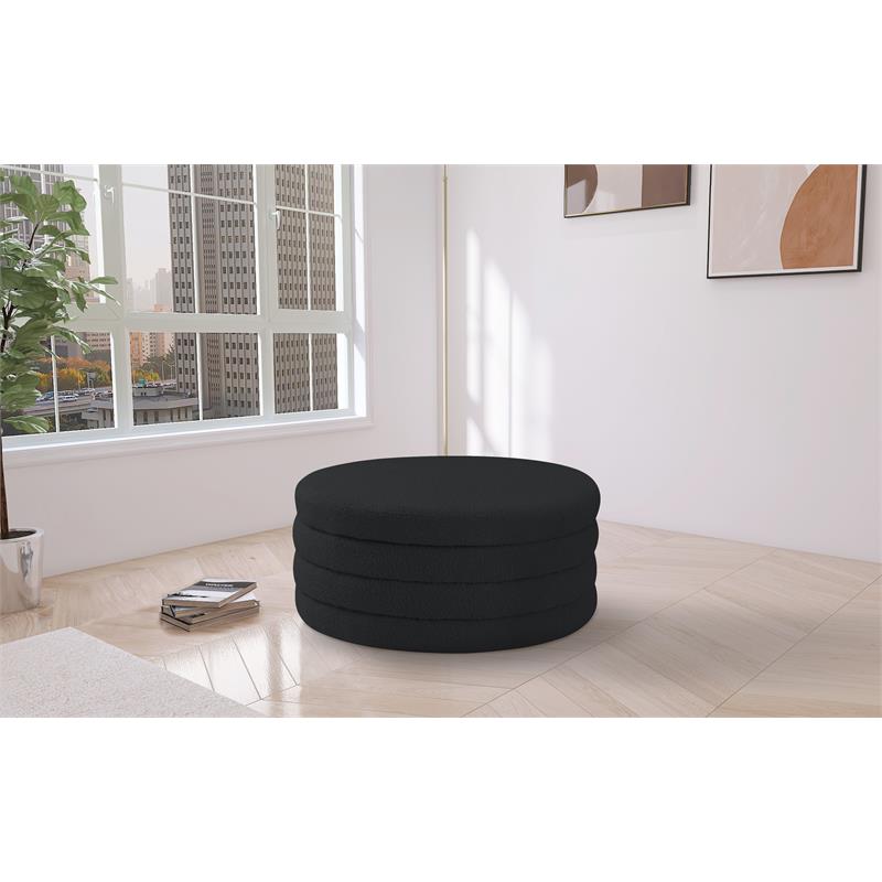 Maklaine Contemporary Boucle Fabric Ottoman/Coffee Table in Rich Black