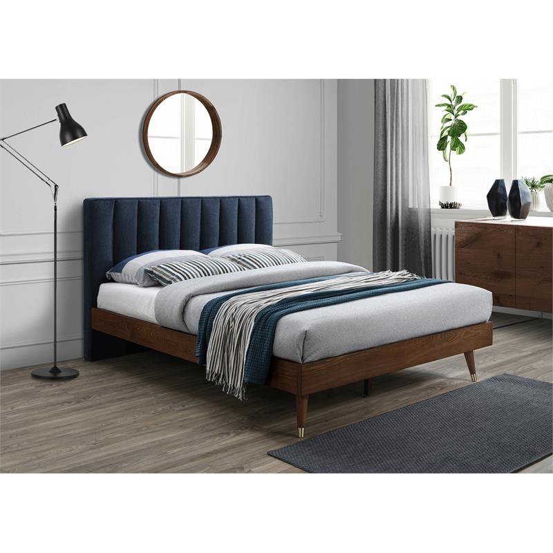Maklaine 43.5''H x 63''W x 85''D Navy Durable Linen Fabric Queen Bed