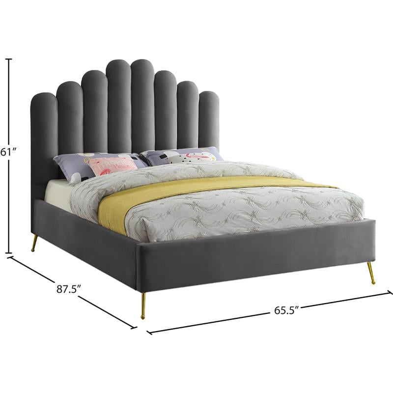 Maklaine 59.5''H x 65''W Solid Wood and Tufted Velvet Queen Bed in Gray