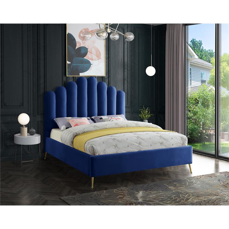 Maklaine 59.5''H x 65''W Solid Wood and Tufted Velvet Queen Bed in Navy