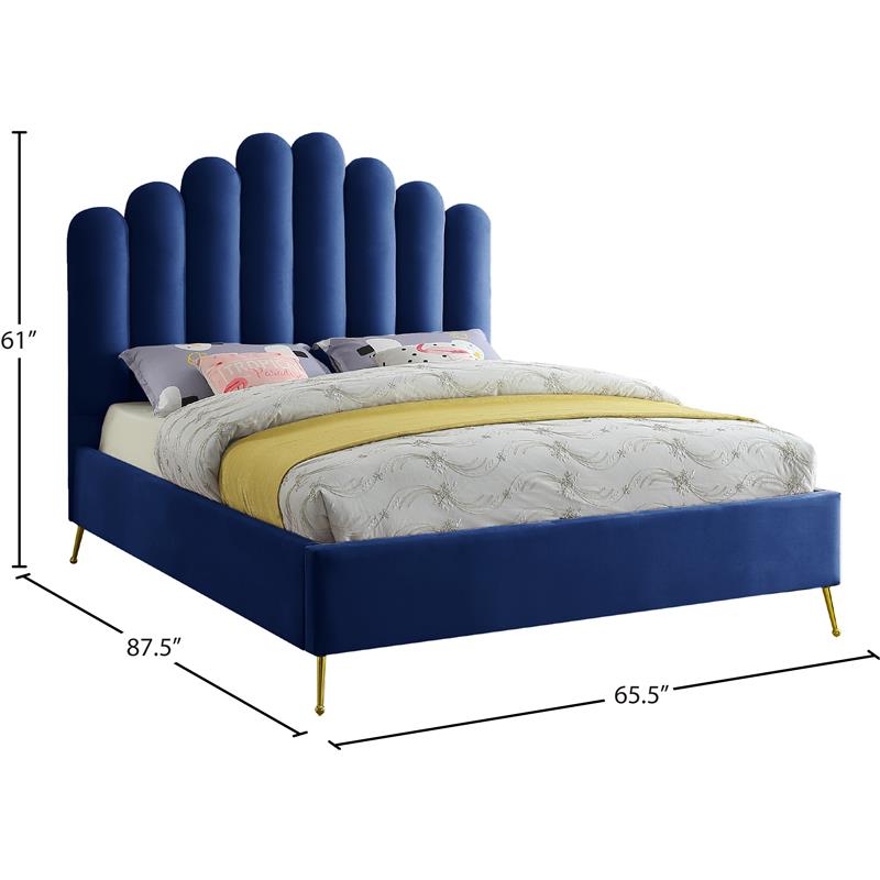 Maklaine 59.5''H x 65''W Solid Wood and Tufted Velvet Queen Bed in Navy