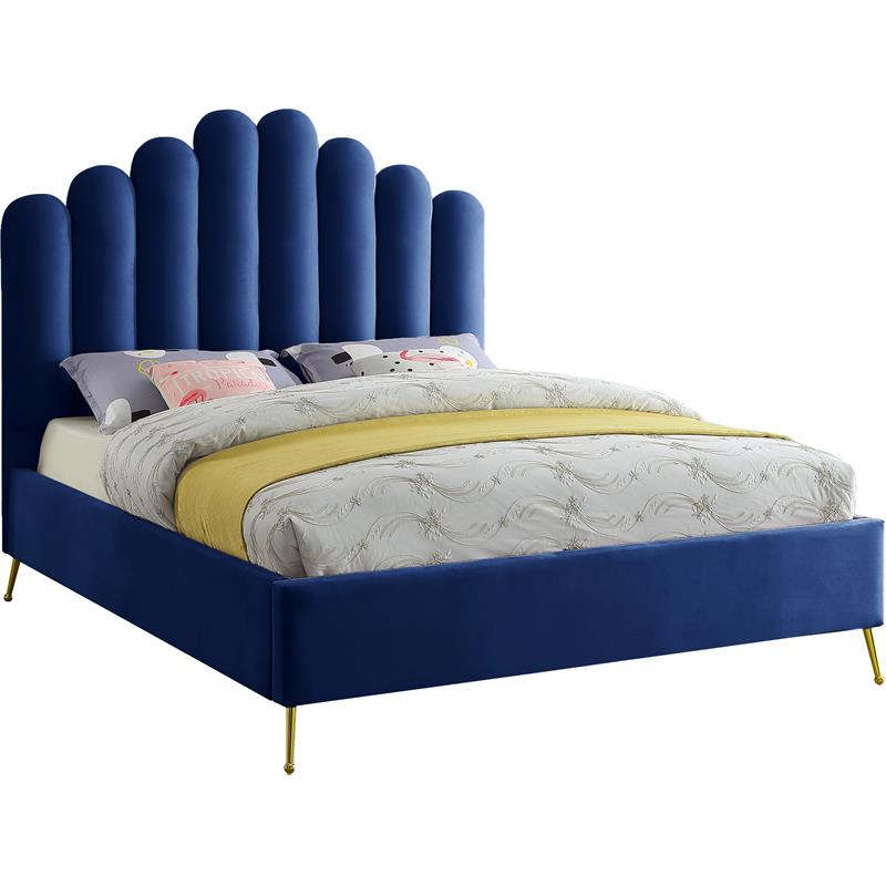 Maklaine 59.5''H x 65''W Solid Wood and Tufted Velvet Queen Bed in Navy