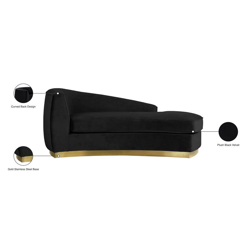 Maklaine 29''H x 71''W x 40.5''D Curved Back Velvet Chaise in Black and Gold