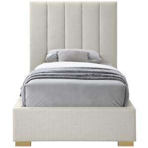 Maklaine Linen Beige Twin Bed Rectangular Deep Channel Tufted Headboard 54.5&quotH Unassembled