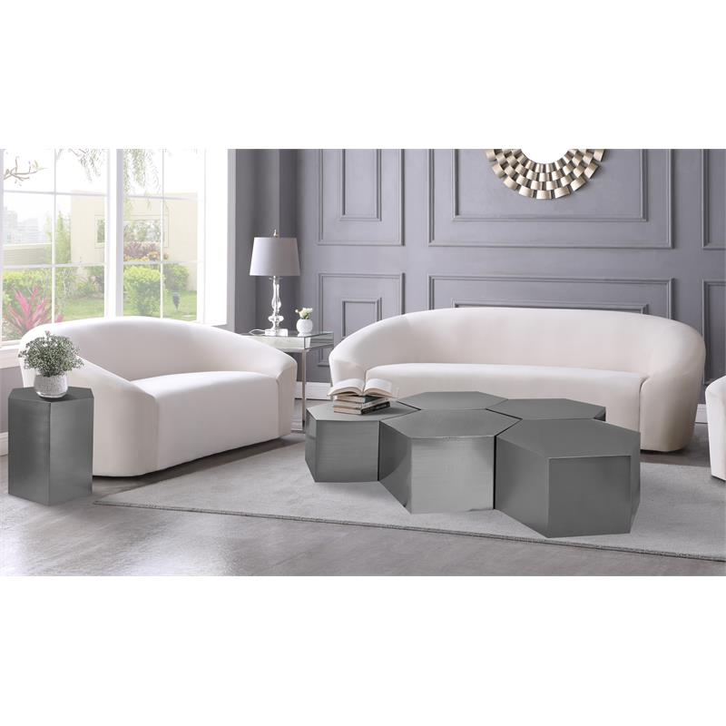 Maklaine Modular 5-Piece Modern Metal Coffee Table in Brushed Chrome
