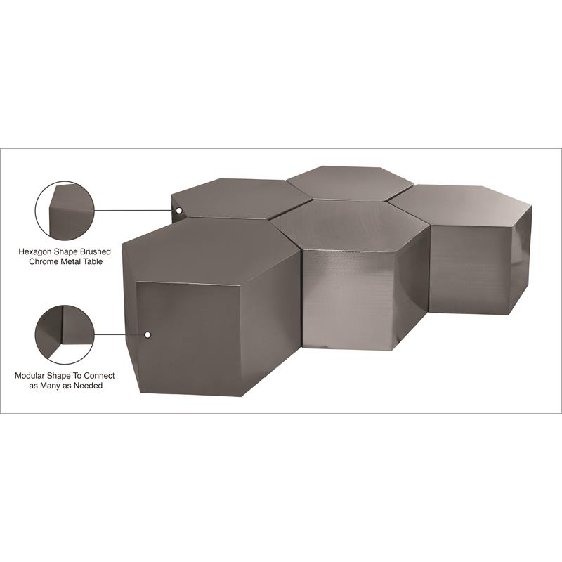 Maklaine Modular 5-Piece Modern Metal Coffee Table in Brushed Chrome