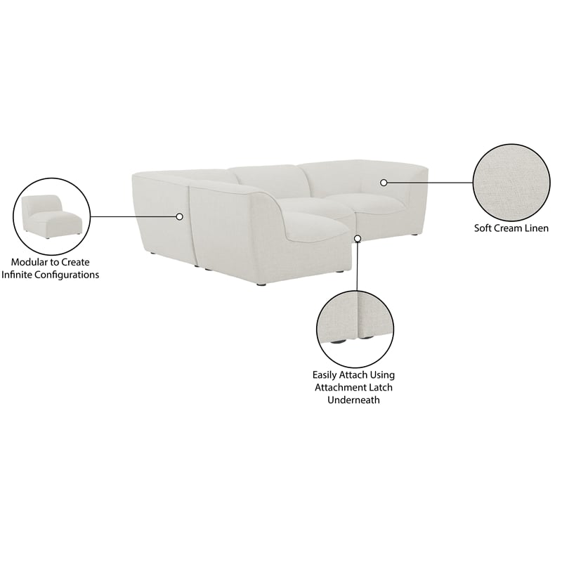 Maklaine Contemporary Fabric Modular Sectional in Soft Cream
