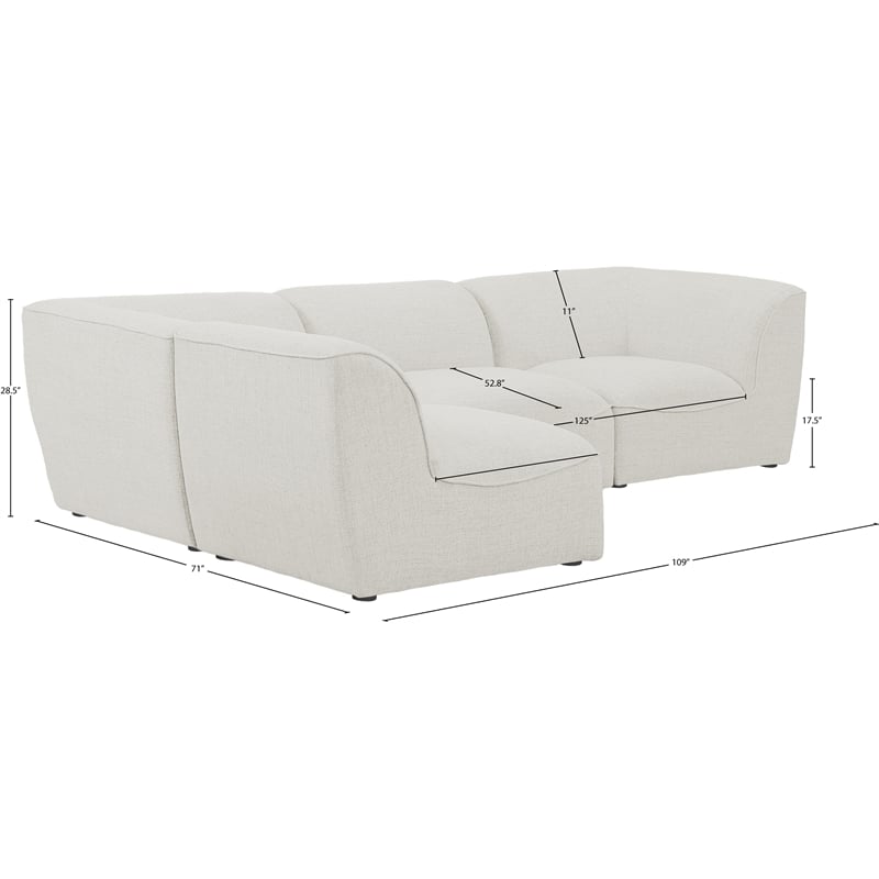 Maklaine Contemporary Fabric Modular Sectional in Soft Cream