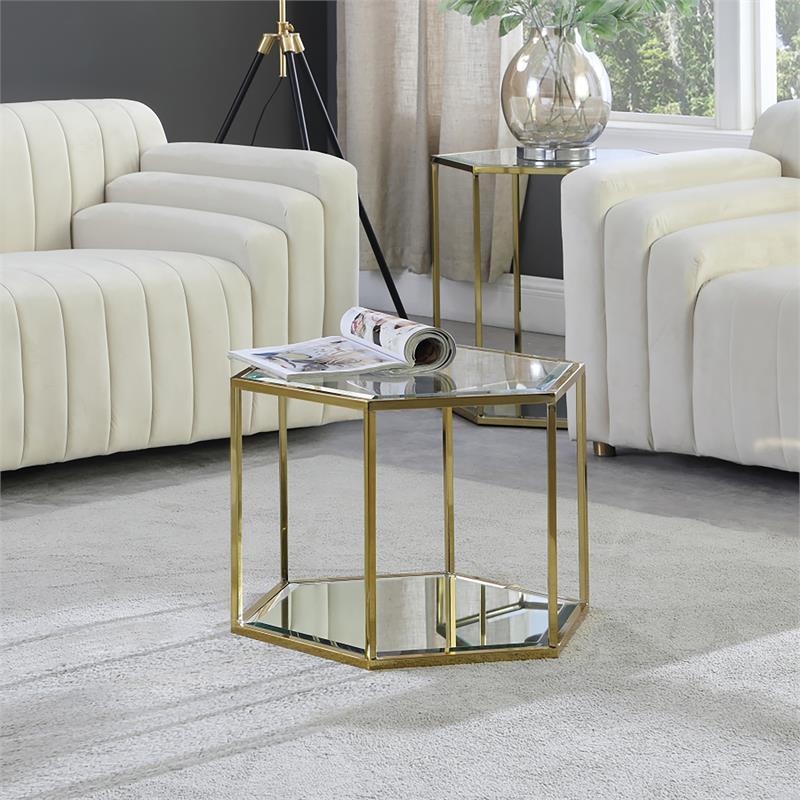 Maklaine Modular Stainless Steel/Glass Coffee Table in Brushed Gold
