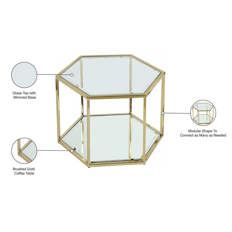 Maklaine Modular Stainless Steel/Glass Coffee Table in Brushed Gold