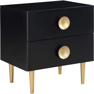Maklaine Modern Metal Nightstand with Drawers in Rich Black/Brushed Gold