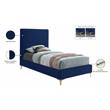 Maklaine Navy Velvet Twin Bed with Gold and Chrome Legs Included