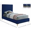 Maklaine Navy Velvet Twin Bed with Gold and Chrome Legs Included