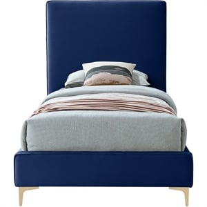 Maklaine Navy Velvet Twin Bed with Gold and Chrome Legs Included