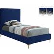 Maklaine Navy Velvet Twin Bed with Gold and Chrome Legs Included