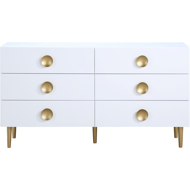 Maklaine 6-Drawer Contemporary Metal Double Dresser in Rich White
